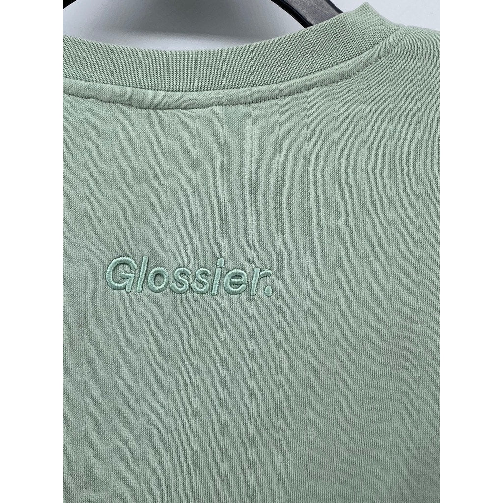 GLOSSIER Women's Mint Green Large 'G' Logo Crewneck Long Sleeve Sweatshirt SZ L