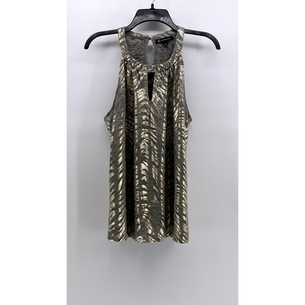 INC INTERNATIONAL CONCEPTS Women's Gray-Gold Metallic Animal Print Top SZ L