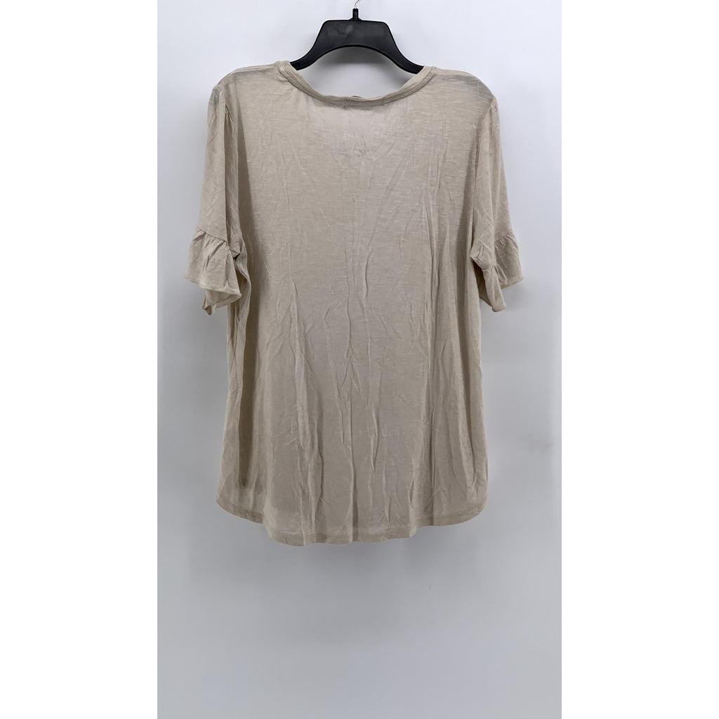 LEVEL EIGHT Women's Beige Crewneck Short Ruffle Sleeve Top SZ L/XL