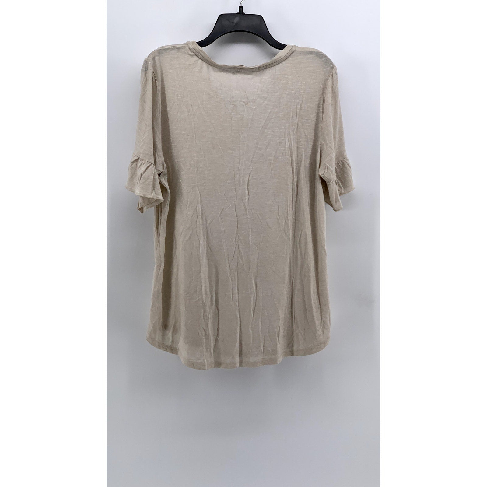 LEVEL EIGHT Women's Beige Crewneck Short Ruffle Sleeve Top SZ L/XL
