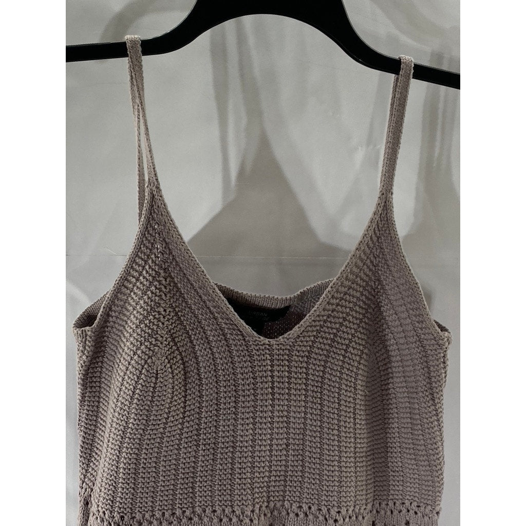 URBAN HERRITAGE Women's Gray Crochet Knit V-Neck Spaghetti Strap Tank Top SZ M
