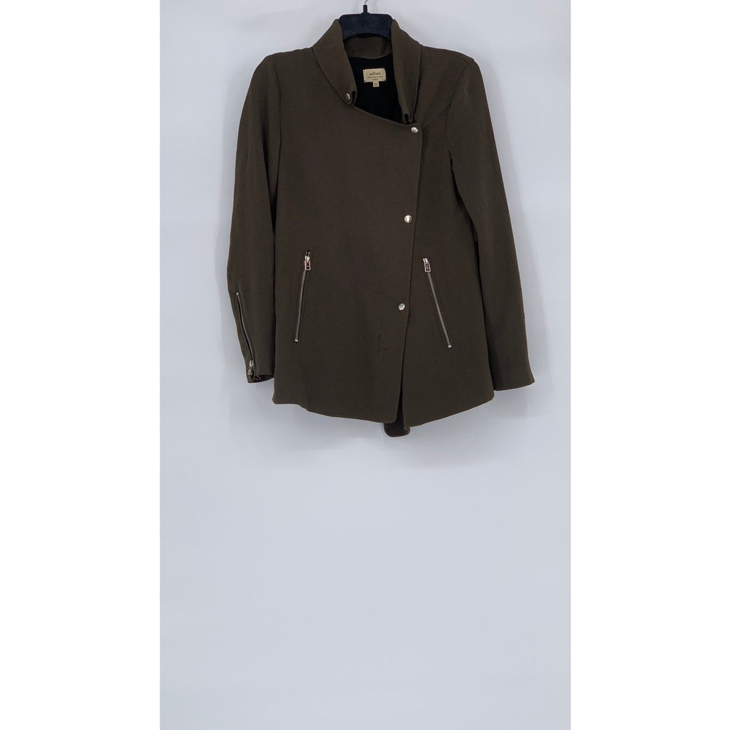 WILFRED Women’s Olive Green Mayet Asymmetrical Button-Up Moto Jacket SZ XS
