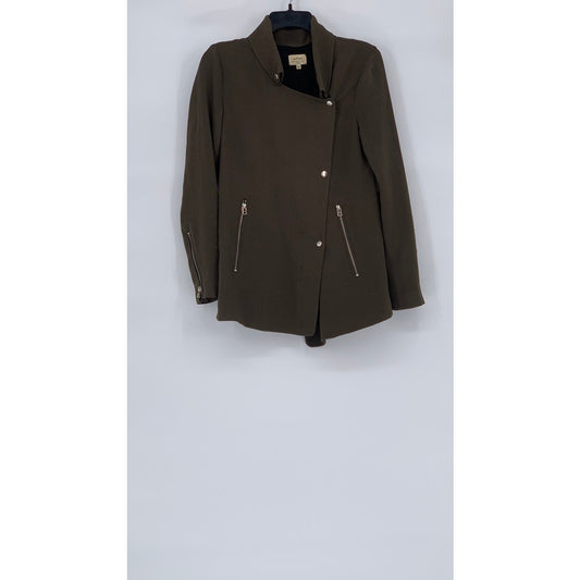 WILFRED Women’s Olive Green Mayet Asymmetrical Button-Up Moto Jacket SZ XS