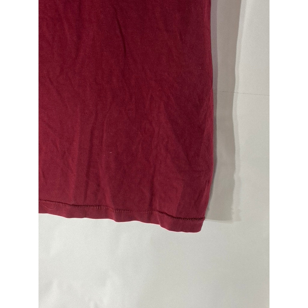 THE ROADSTER LIFE CO. Men's Burgundy Printed Pure Cotton V-Neck T-Shirt SZ L