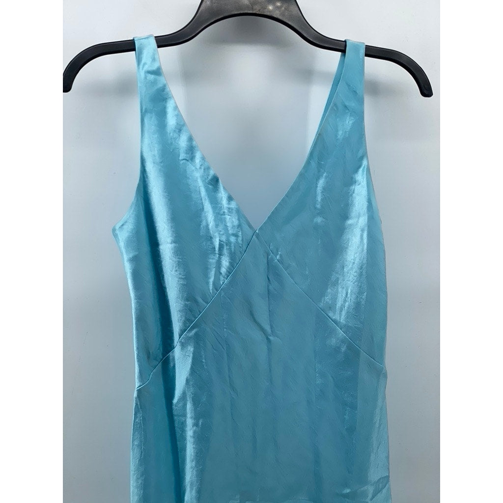 VINCE. Women's Light Blue Satin Double V-Neck Maxi Slip Dress SZ XS