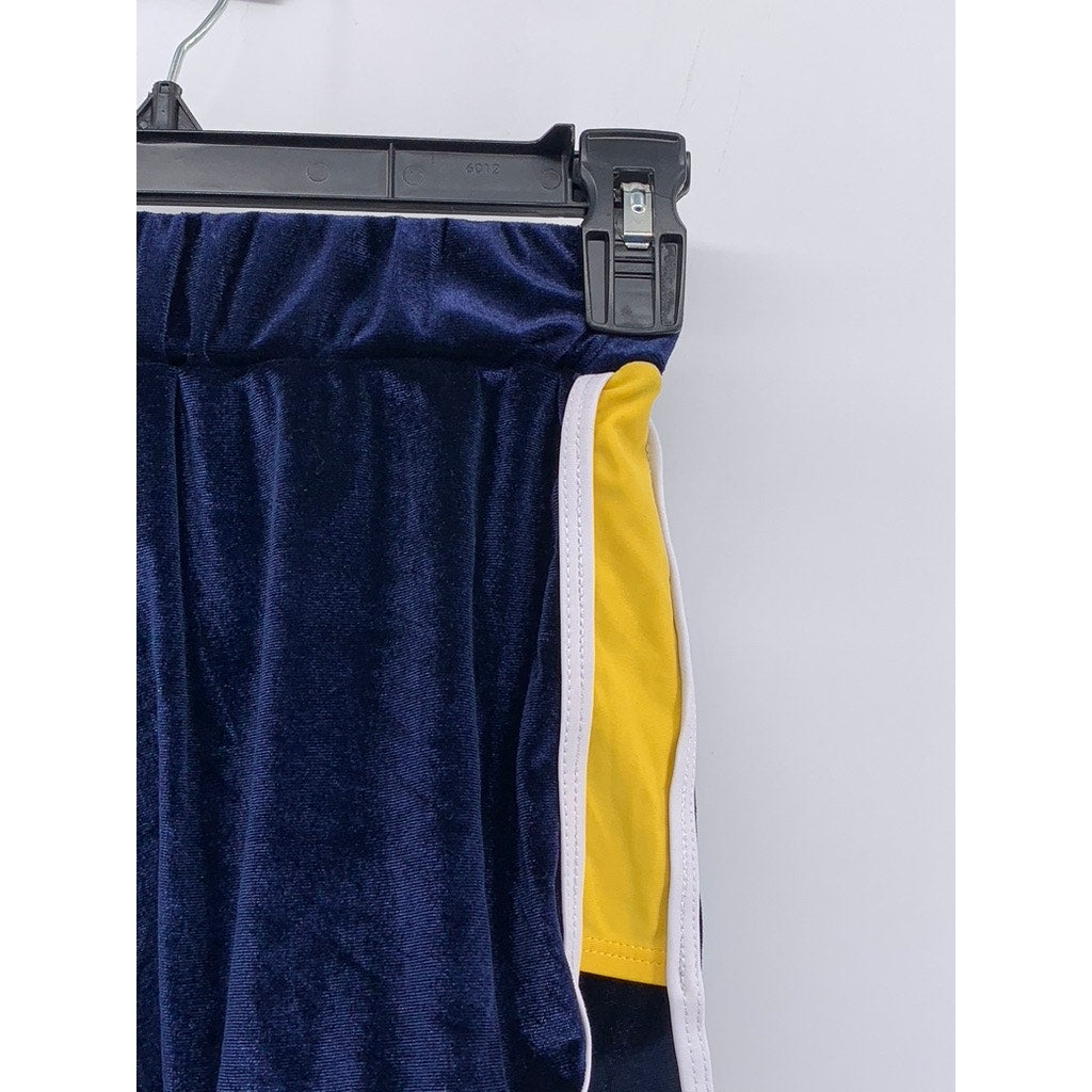 UNBRANDED Women's Blue-Yellow Striped Velvet Shorts SZ M