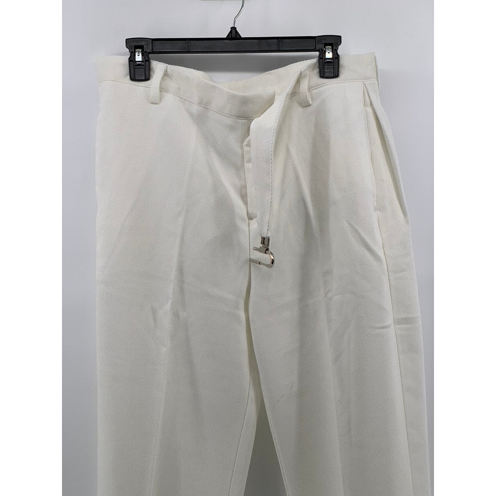 UNBRANDED Men's White Ribbed Lock Buckle Straight-Leg Pant SZ L