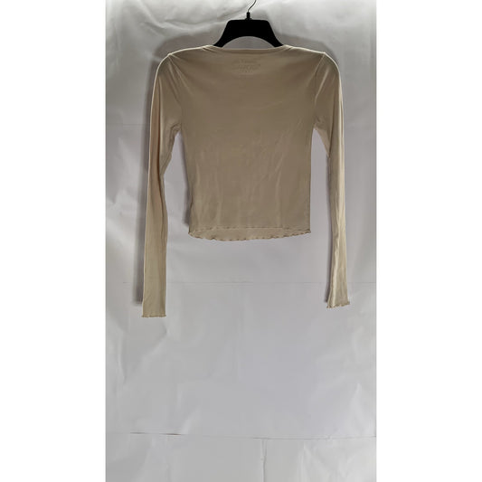 AEROPOSTALE Women's Salmon Pink Seriously Soft Ribbed Crewneck Shrunken Tee SZXS