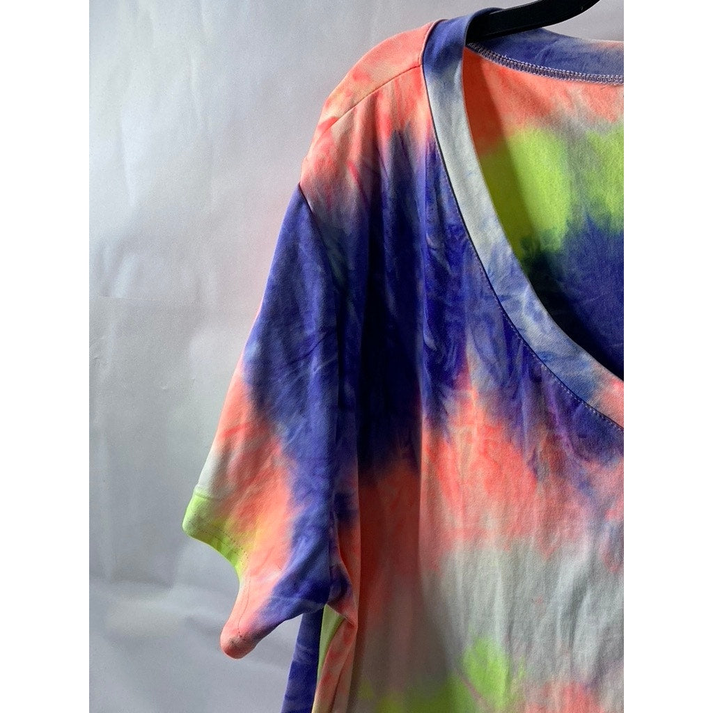 UNBRANDED Women's Multicolor Tie-Dye V-Neck Short Sleeve T-Shirt SZ XL