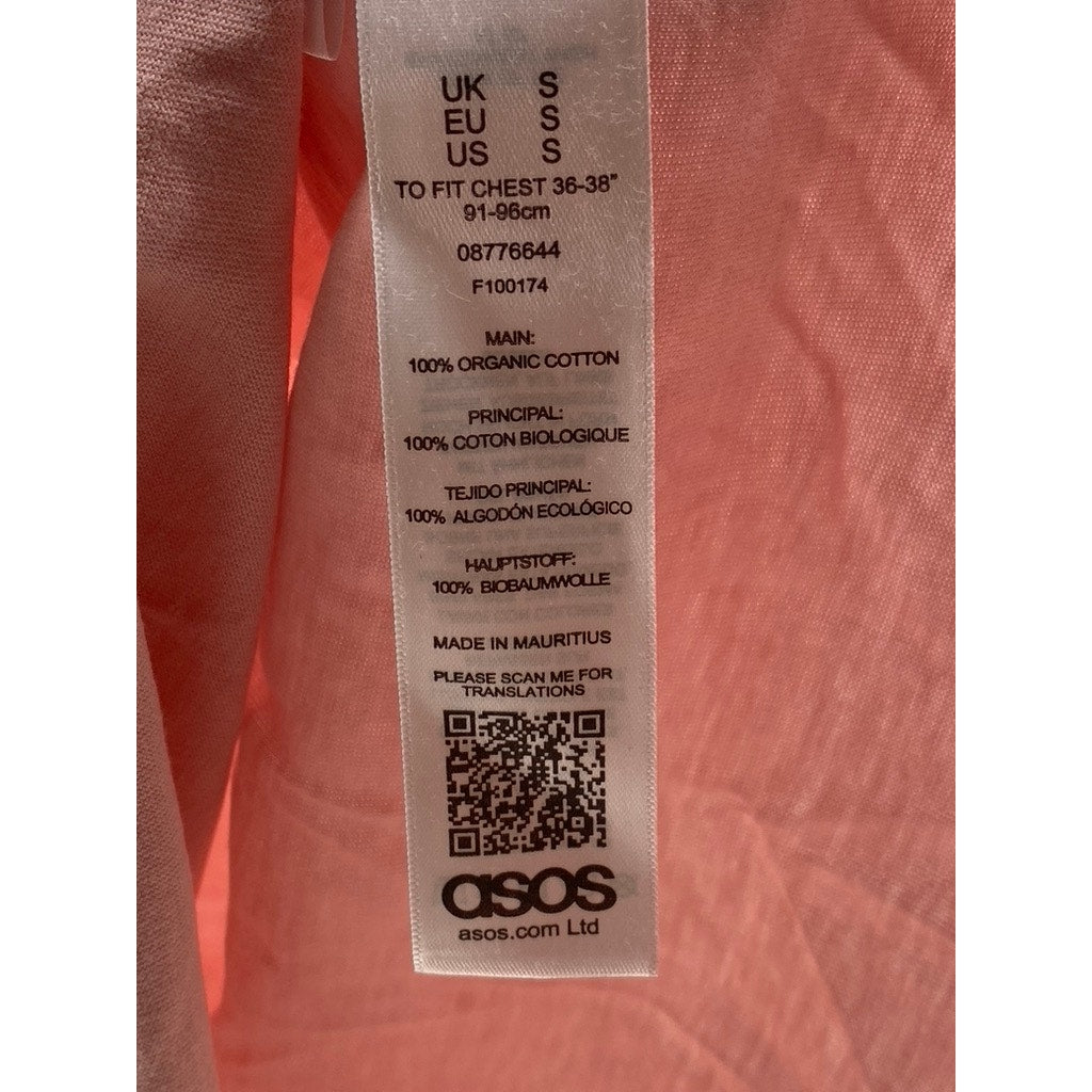 ASOS Men's Light Pink Organic Cotton Short Sleeve Polo Shirt SZ S
