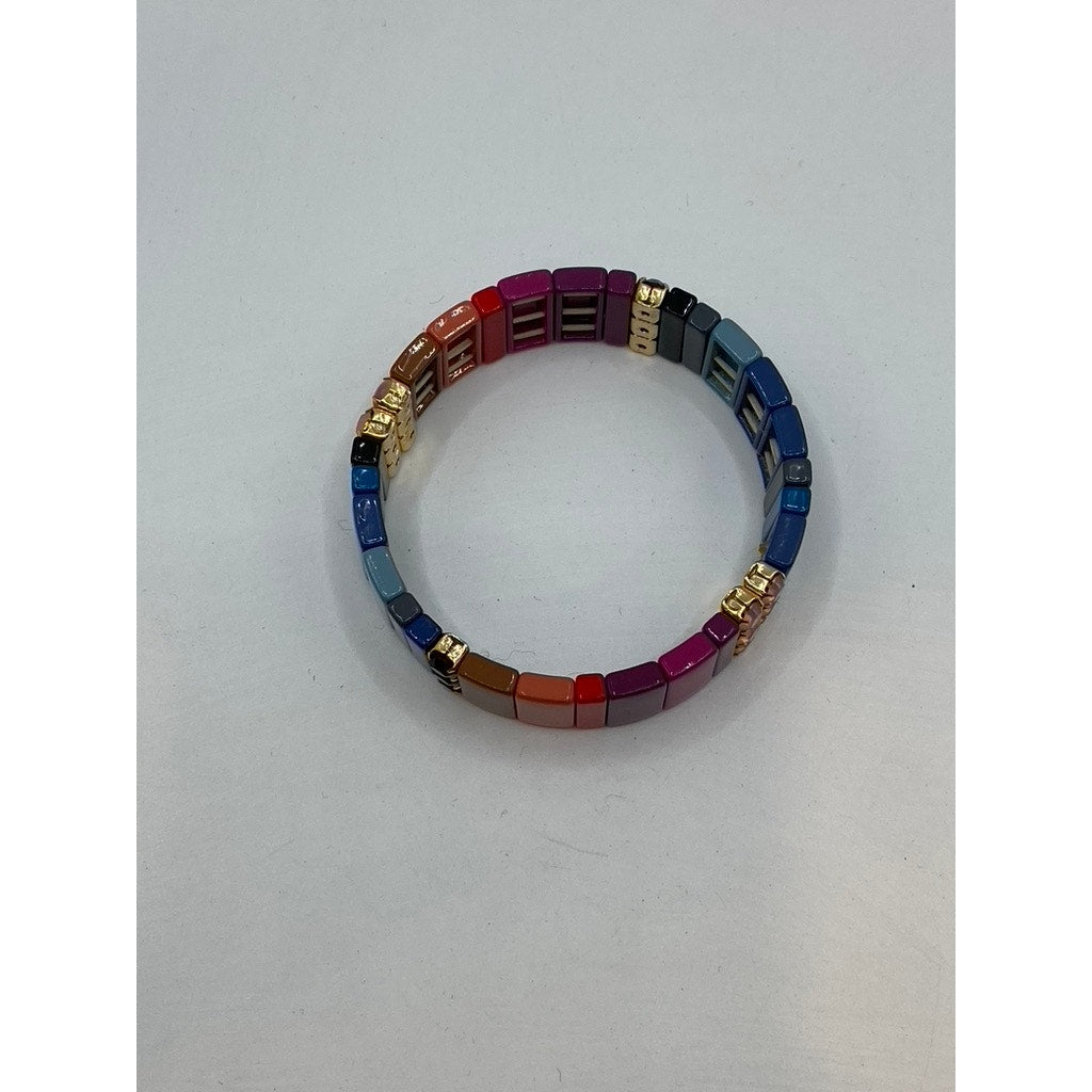 UNBRANDED Women's Multicolor Square Stretch Boho Bracelet SZ OS