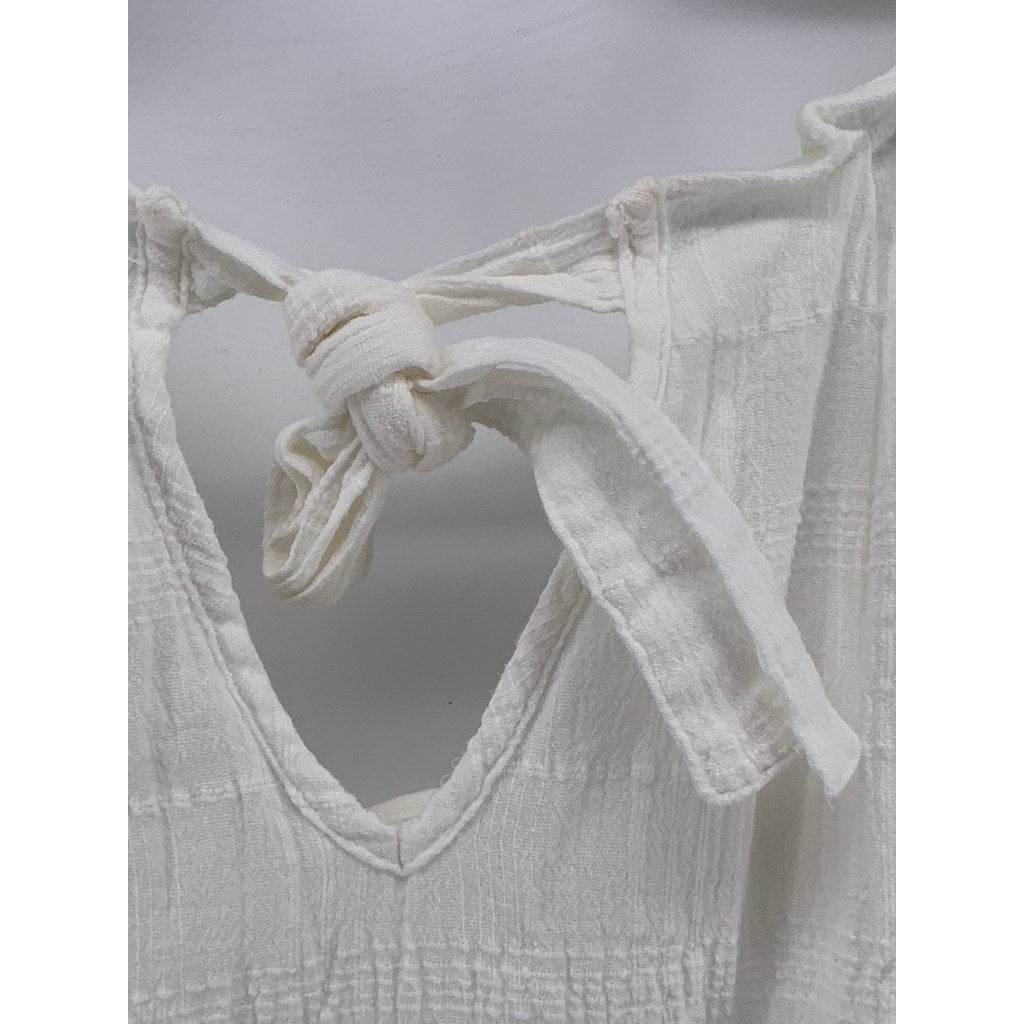 LAUREN CONRAD Women's White Solid Cotton Pleated Short Sleeve Top SZ XL