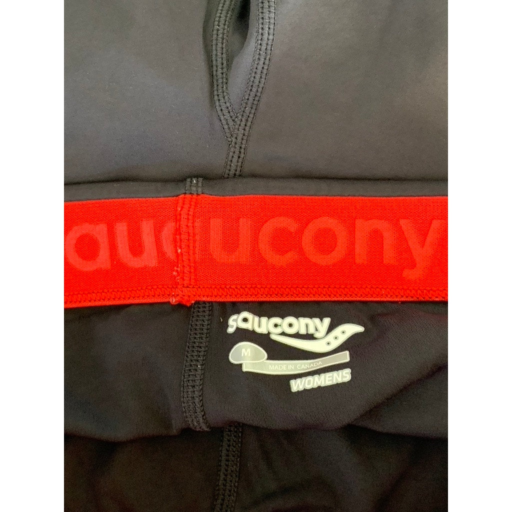 SAUCONY Women's Black/Red 3" Elastic Waist Pull-On Running Shorts SZ M