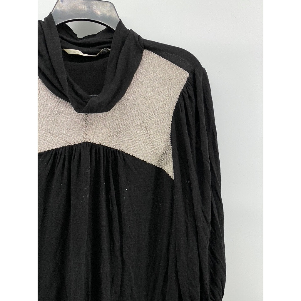 TWELFTH STREET BY CYNTHIA VINCENT Women's Black Textured Turtleneck Top SZ L