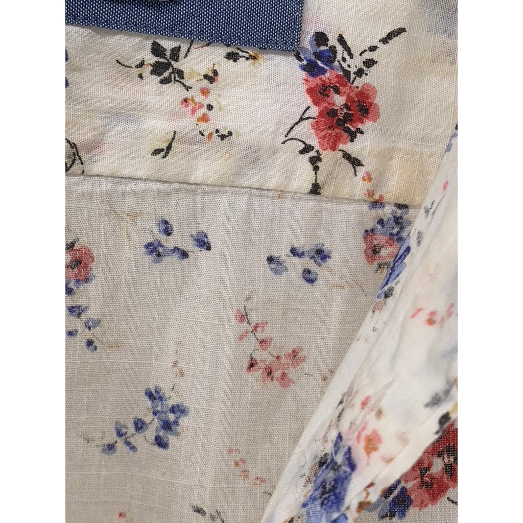 ZARA Men's Off-White Floral Print Button-Up Slim-Fit Long Sleeve Shirt SZ M