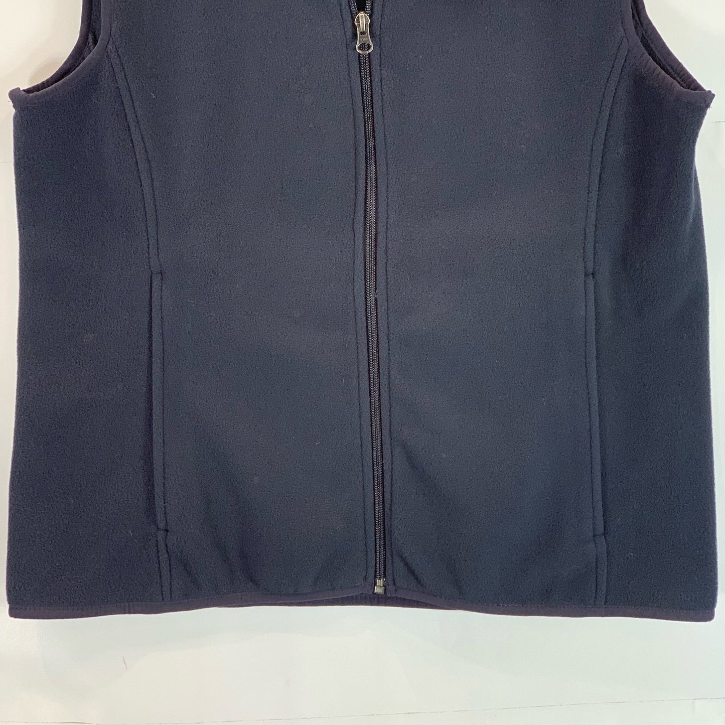 LANDS' END Women's Navy Fleece Stand Collar Zip-Up Sweater Vest SZ M