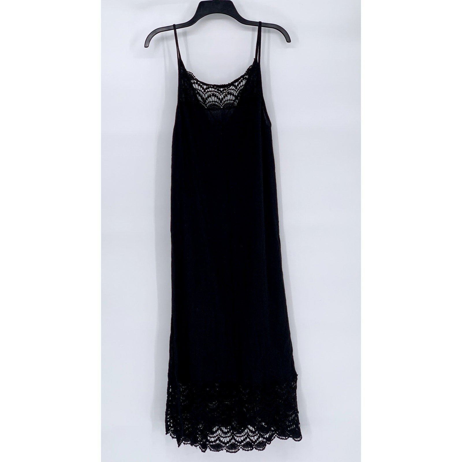 URBAN OUTFITTERS Women's Black Semi-Sheer Crochet-Trim V-Neck Maxi Dress SZ S