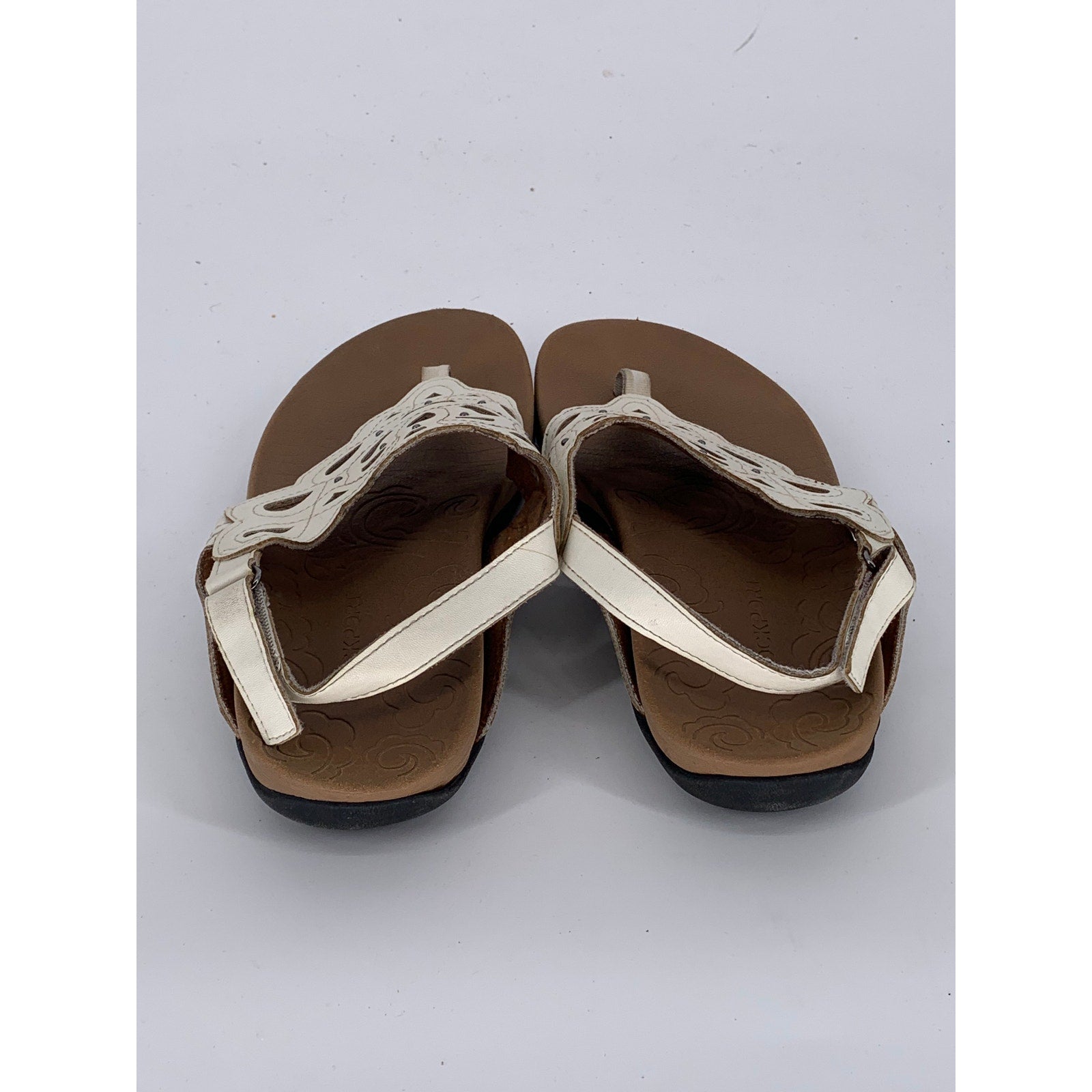 ROCKPORT Women's White Leather Ridge Floral Slingback Comfort Thong Sandal SZ7.5