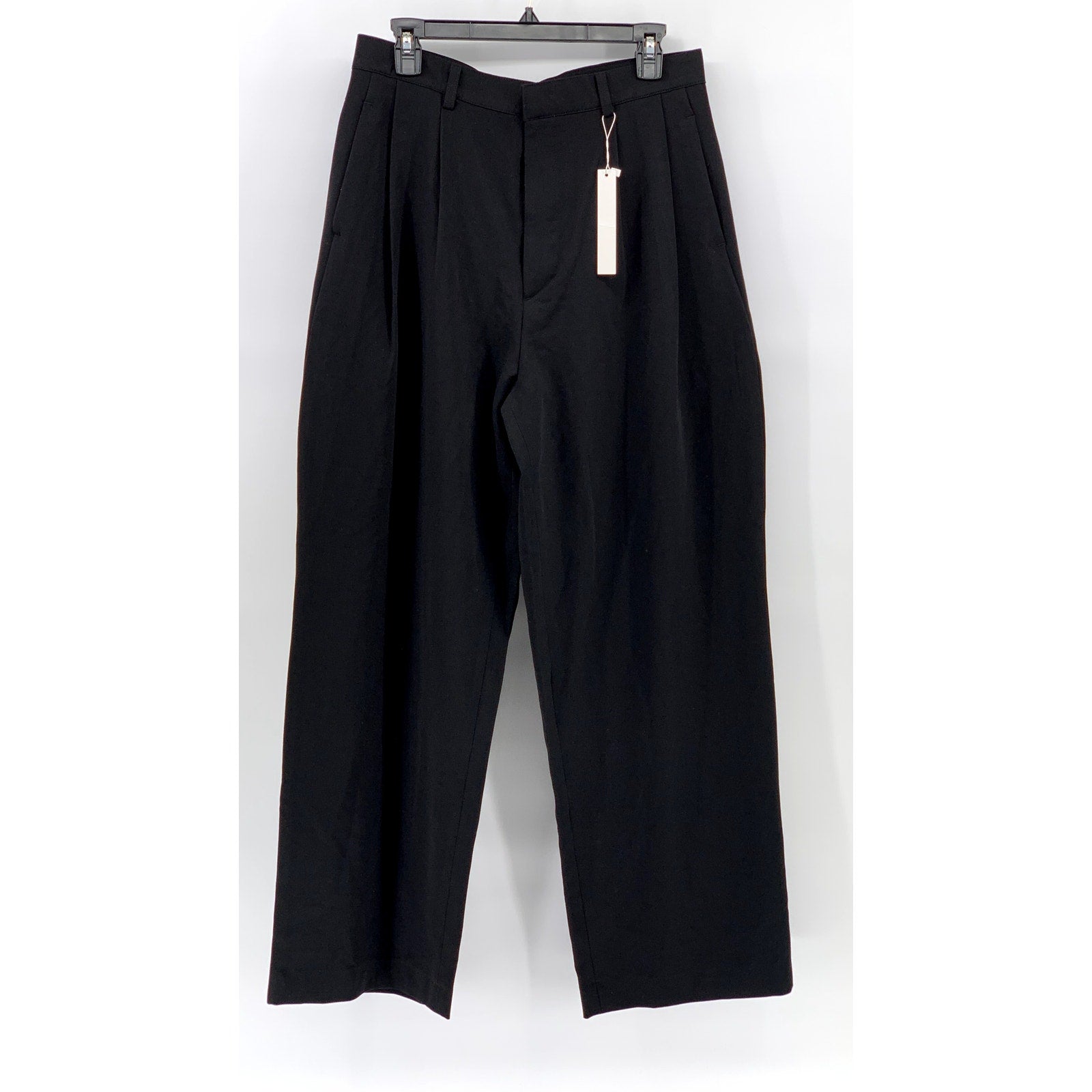 SIGNATURE Women's Black Pleated Wide-Leg Pants SZ L