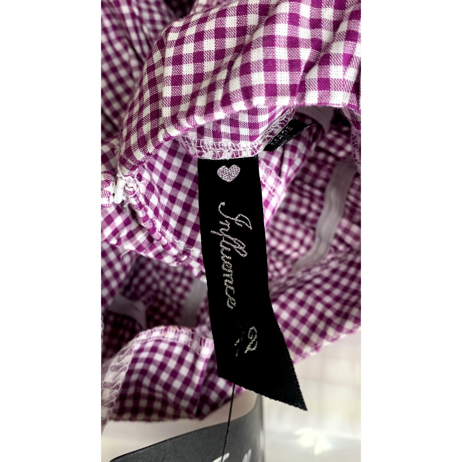 IINFLUENCE Women's Purple-White Mini Check Ruffle Short Sleeve Midi Dress SZ 8