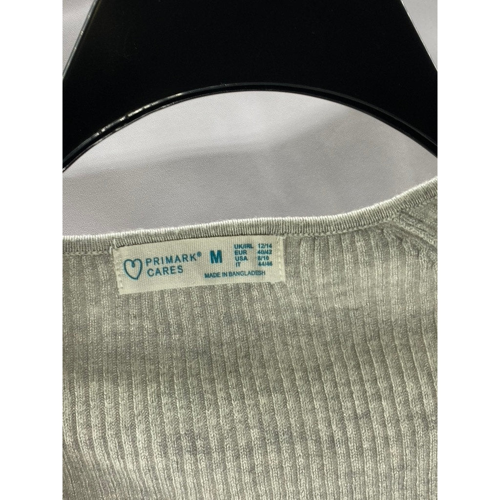 PRIMARK CARES Women's Light Grey Ribbed V-Neck Long Sleeve Top SZ M