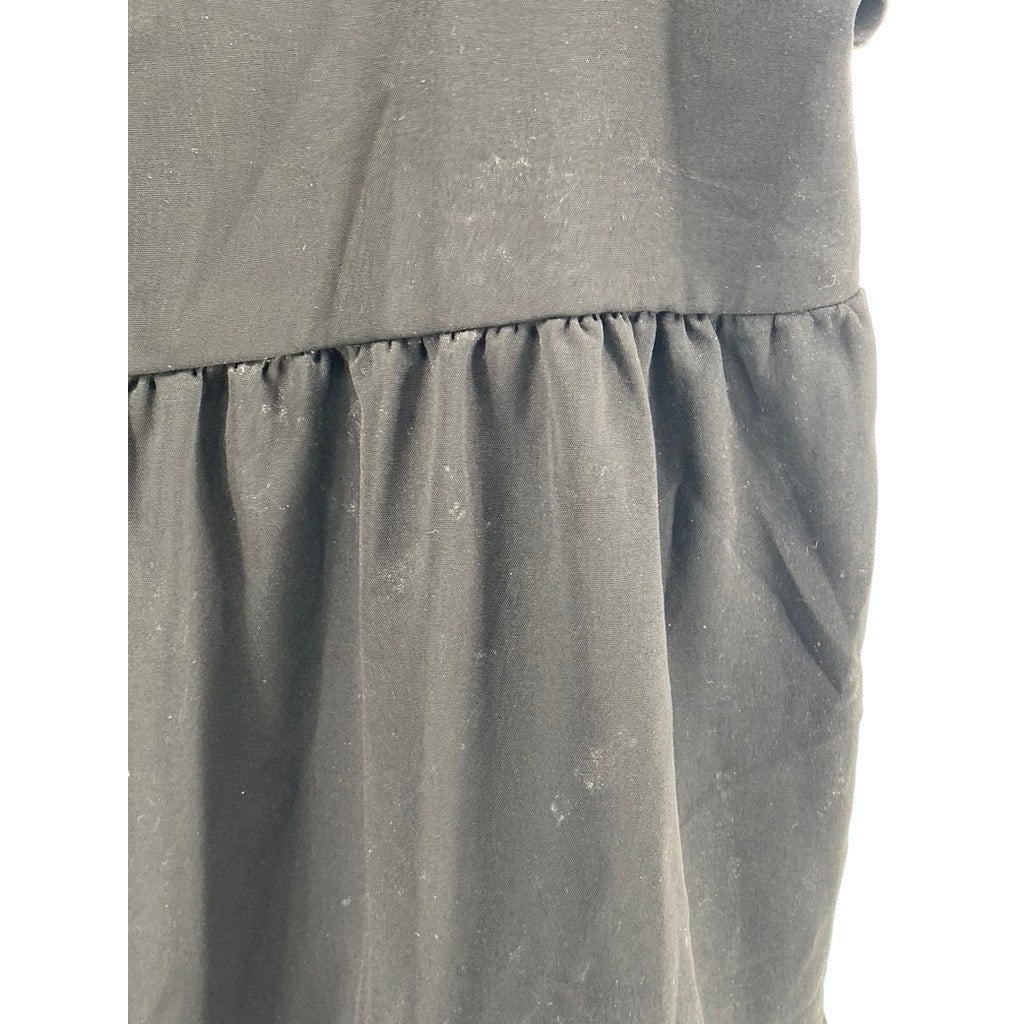 UNBRANDED Women's Black Solid V-Neck Tiered A-Line Mini Skirt SZ L