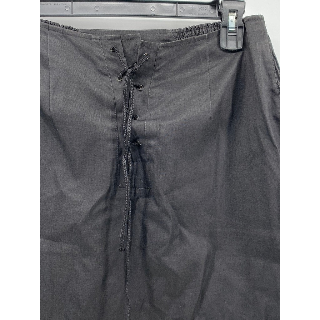 CHRISTIAN LACROIX Women's Black Lace-Up Smocked Side A-Line Mini Skirt SZ 6