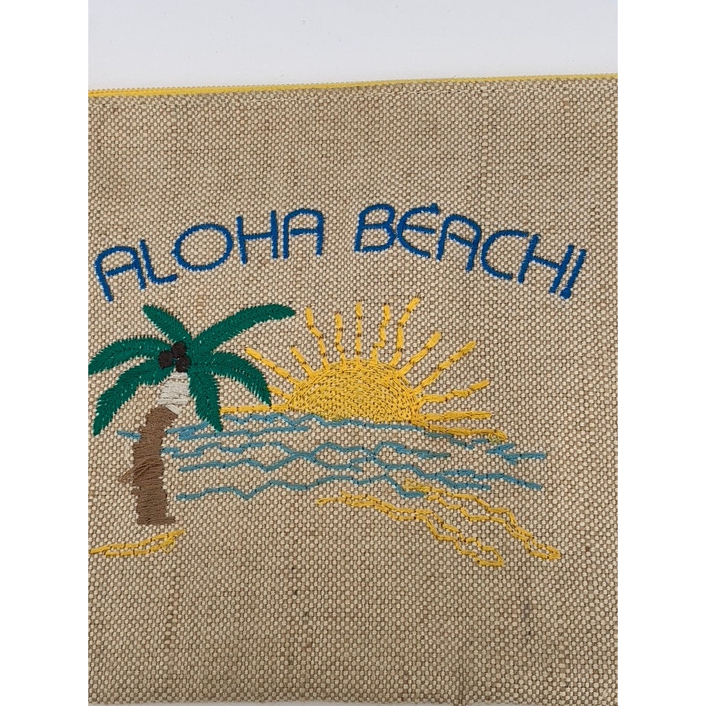 UNBRANDED Women's Tan-Yellow Zipper Aloha Beach Make-Up Clutch Bag SZ OS