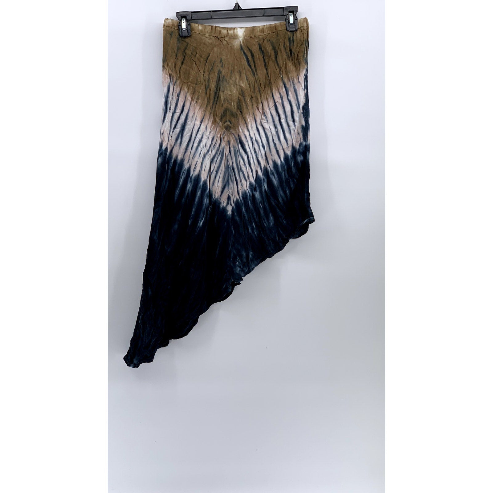 YOUNG FABULOUS & BROKE Women's Blue-Tan Tie-Dye Asymmetrical Midi Skirt SZ M