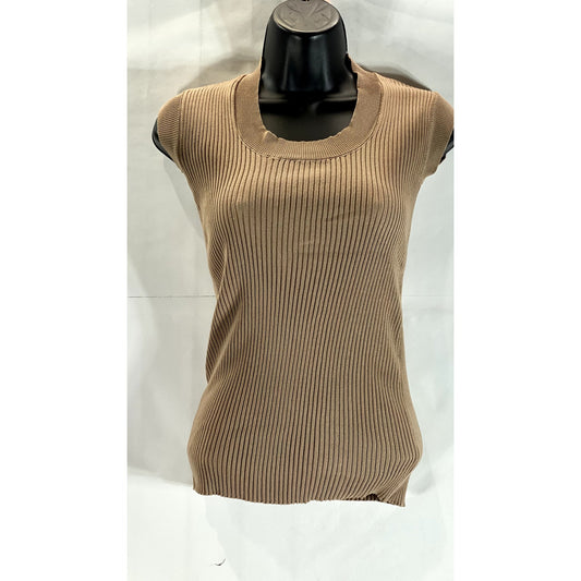 PINKYOTTO New York Women's Brown Ribbed Crewneck Stretch Sleeveless Top SZ S