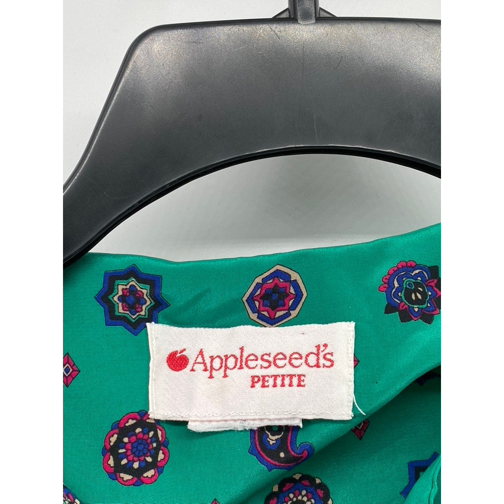 APPLESEED'S Petite Women's Green Printed Half-Button A-Line Midi Dress SZ P/S