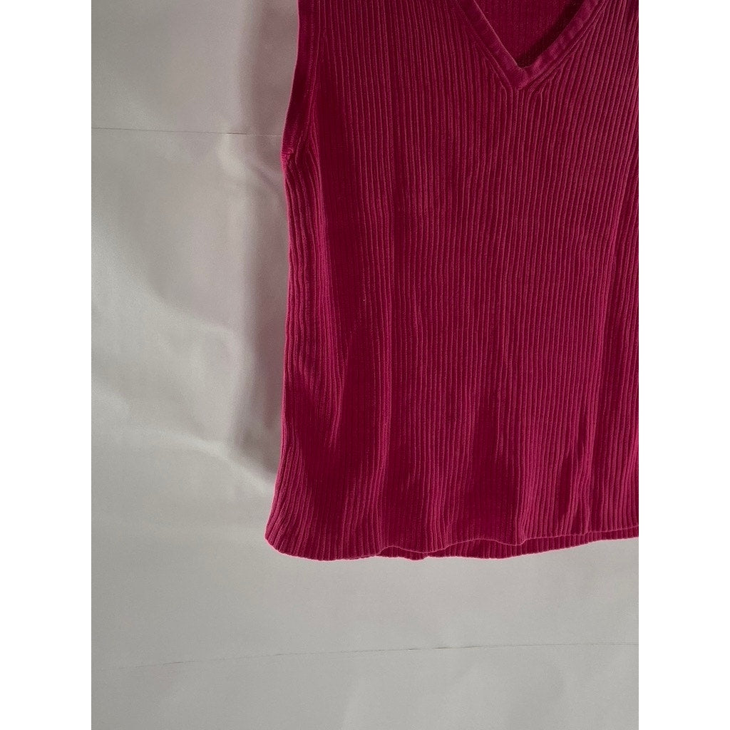 UNBRANDED Women's Fuchsia Ribbed V-Neck Sleeveless Top SZ S