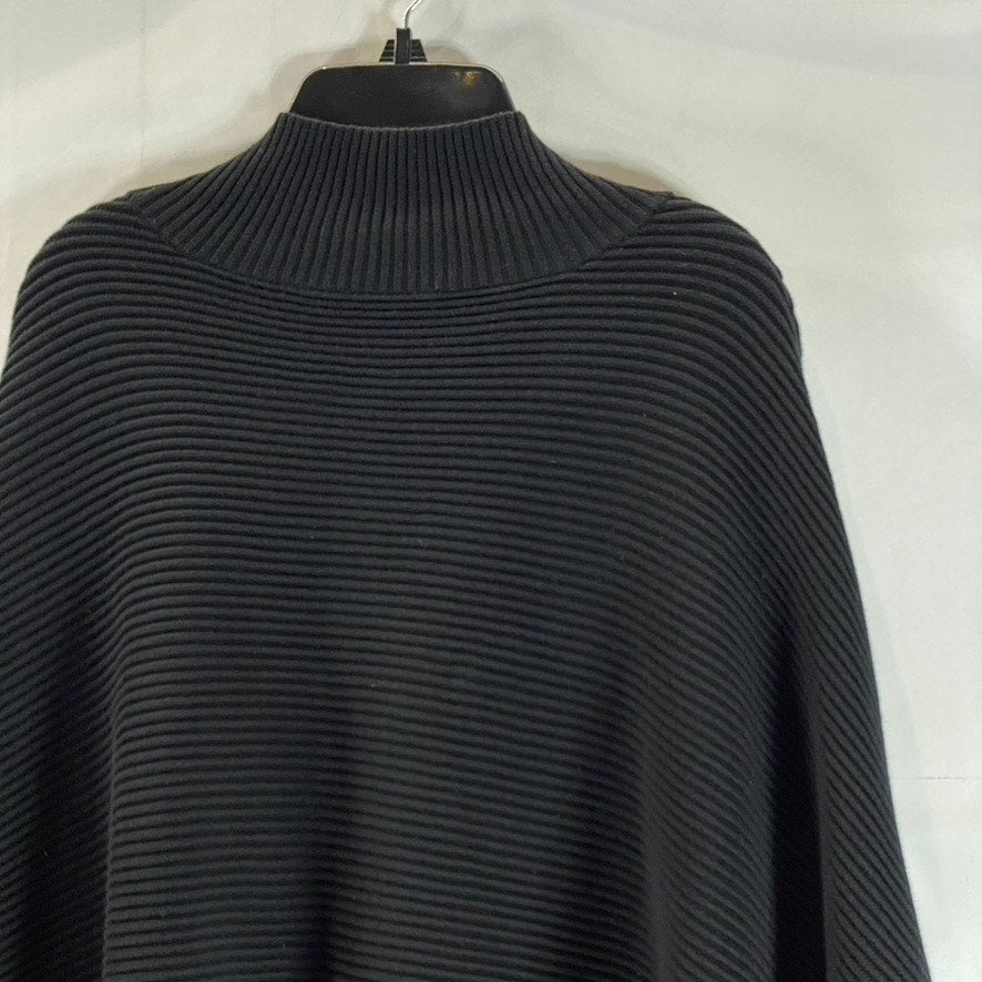 FRENCH CONNECTION Women's Black Ribbed Mock-Neck 3/4 Sleeve Poncho Sweater SZ M