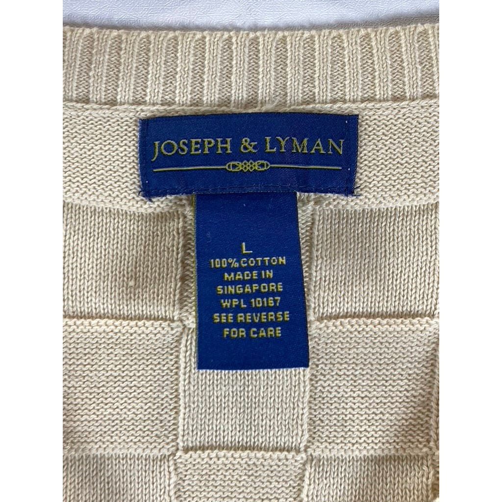 JOSEPH & LYMAN Men's Cream Cotton Square-Detail V-Neck Knit Sweater Vest SZ L