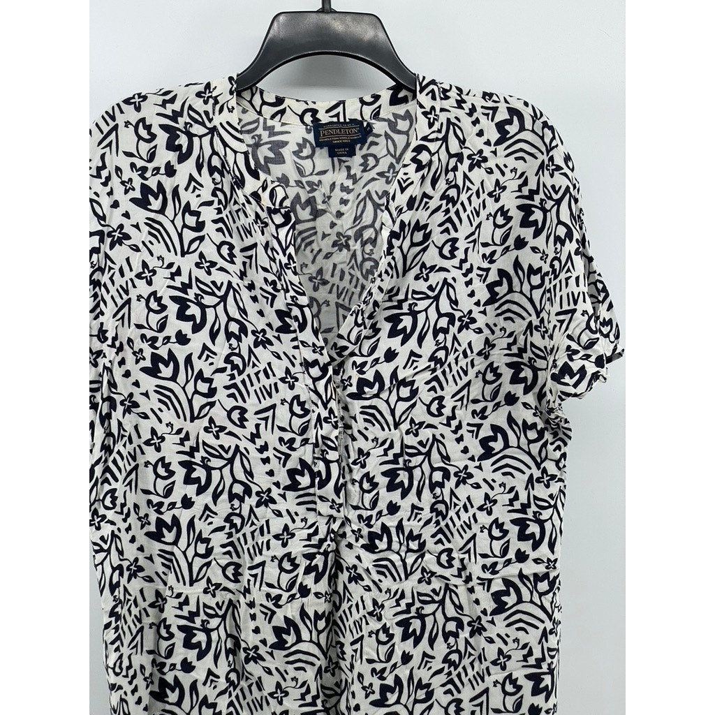 PADLETON Women's Black-White Printed Serephina Half-Button A-Line Dress SZ M
