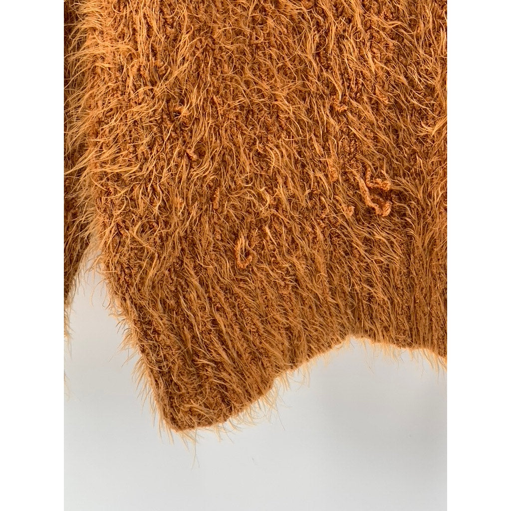 BP Women's Camel Brown V-Neck Fuzzy Long Sleeve Pullover Sweater SZ S