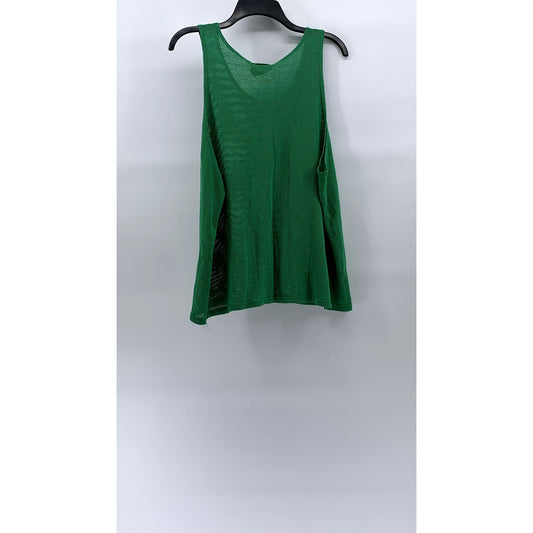 BASIC EDITIONS Women's Green Mesh Scoop-Neck Swoosh Logo Tank Top SZ L