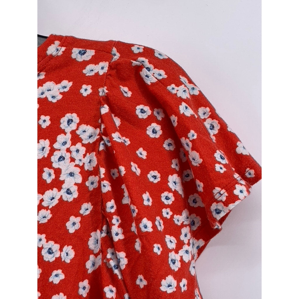 BANANA REPUBLIC Women's Red-White Cotton-Blend Floral Flutter Sleeve Top XZ XL