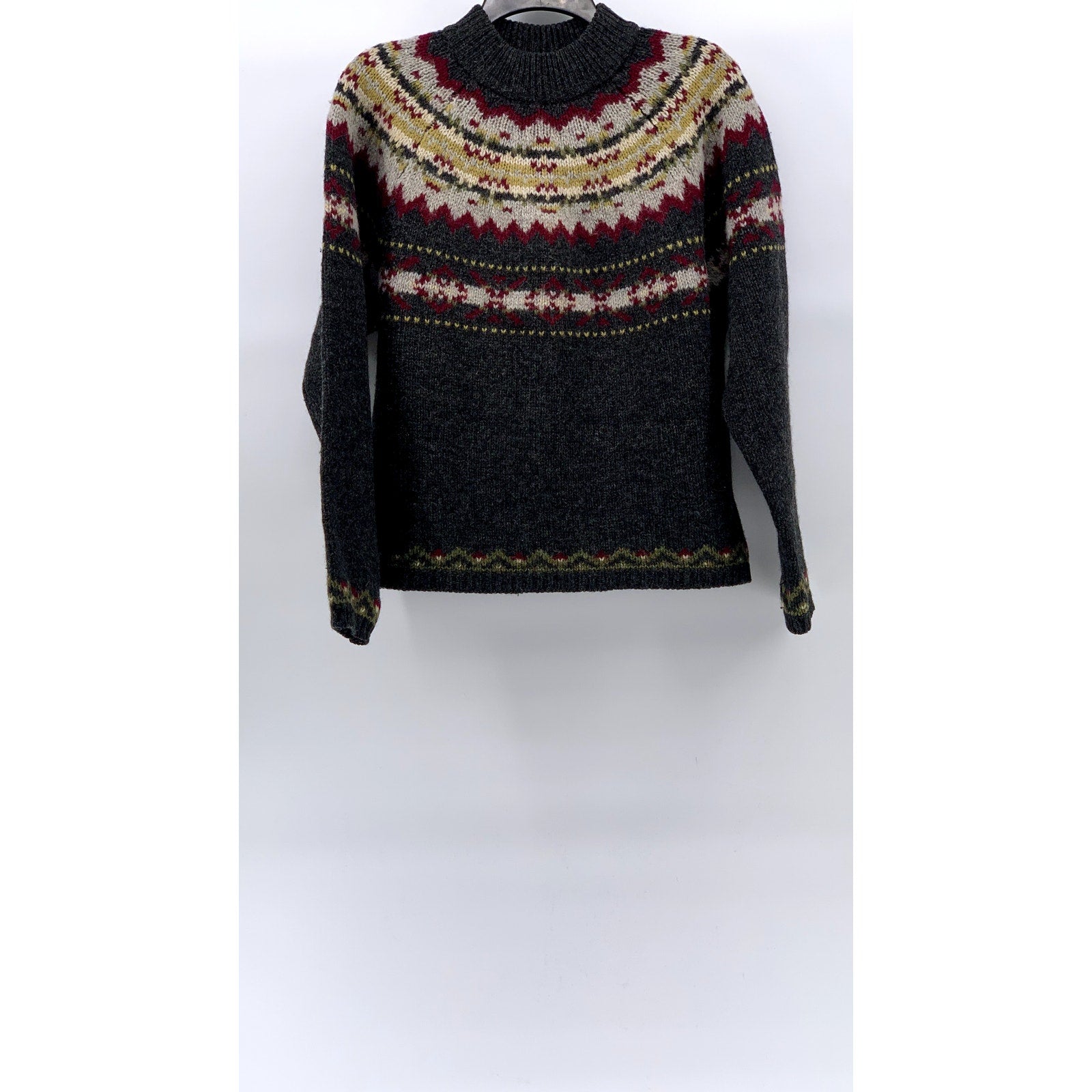 AMERICAN EAGLE OUTFITTERS Women's Vintage Charcoal Wool Fair Isle Sweater SZ L