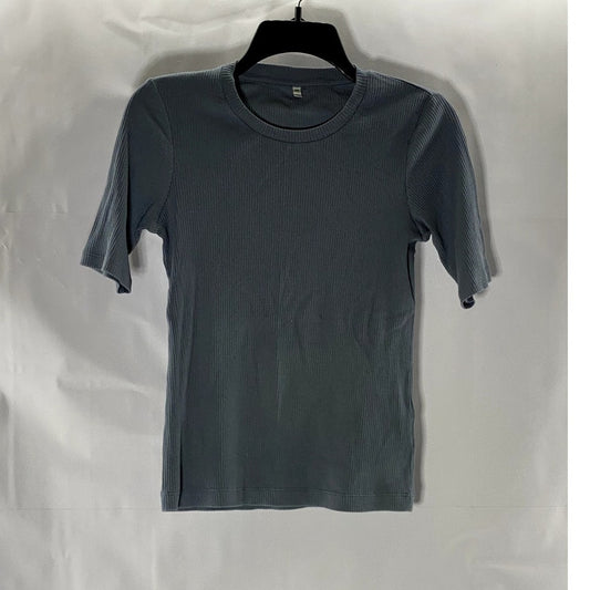 MUJI Women's Gray Crewneck Ribbed Short Sleeve Lightweight Top SZ XS
