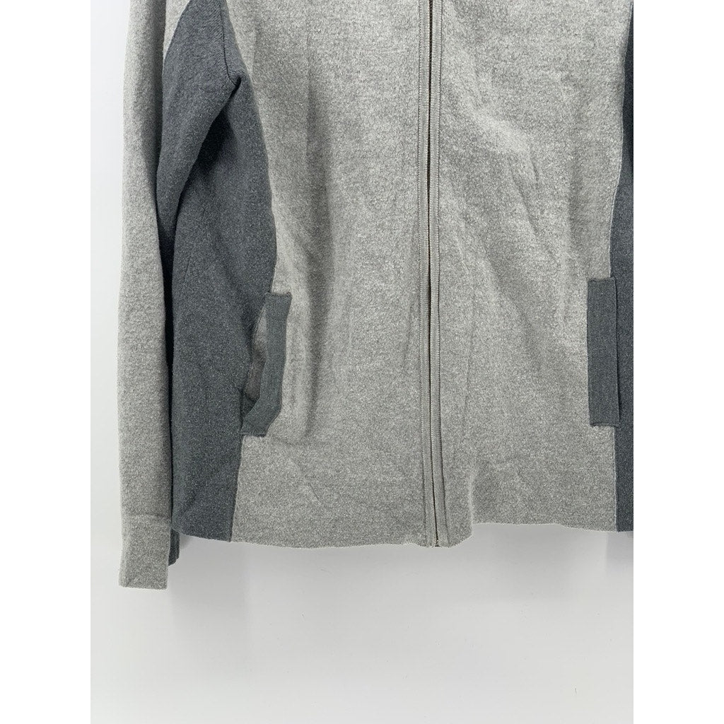 RACHEL ZOE Women's Dark-Light Gray Coloblock Knit Zip-Up Hooded Sweater SZ L