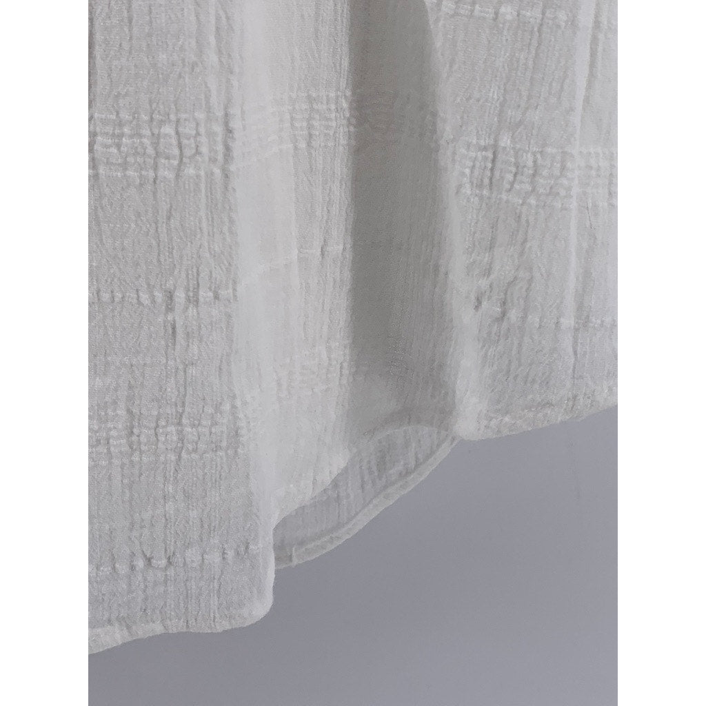LAUREN CONRAD Women's White Solid Cotton Pleated Short Sleeve Top SZ XL
