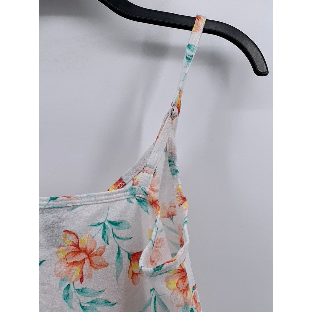 FOREVER 21 Women's White Floral V-Neck Ruffle Tank Top SZ S