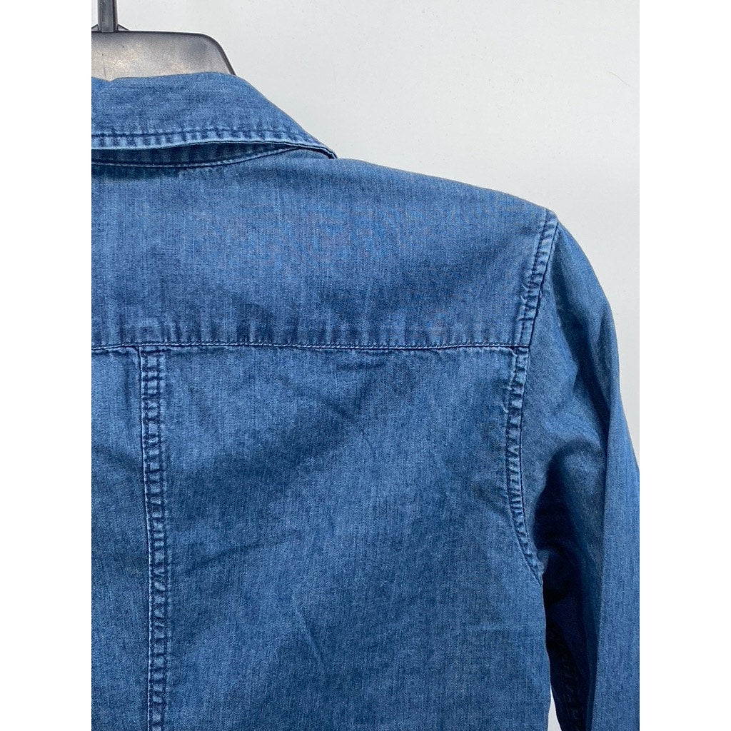 UNIQLO Women's Blue Denim Button-Up Long Sleeve Fitted Top SZ XS