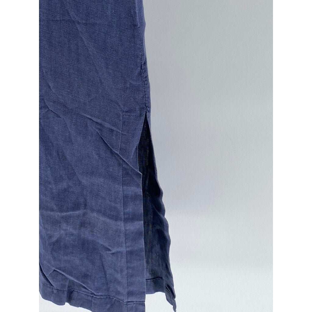 CHELSEA CAMBELL Women's Blue Linen Sleeveless Midi A-Line Shirt Dress SZ S