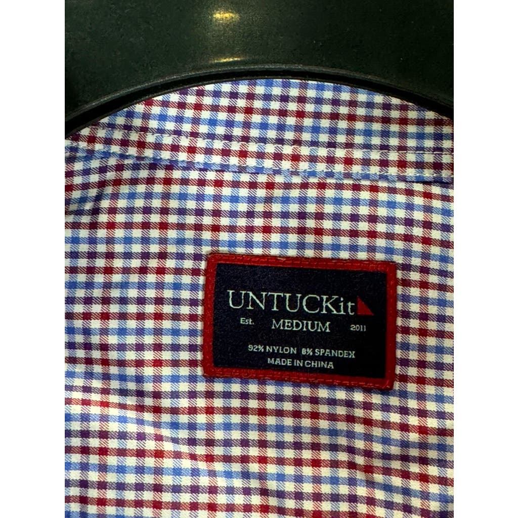 UNTUCKIT Men's Red Gingham Regular-Fit Lorimar Button-Up Long Sleeve Shirts SZ M