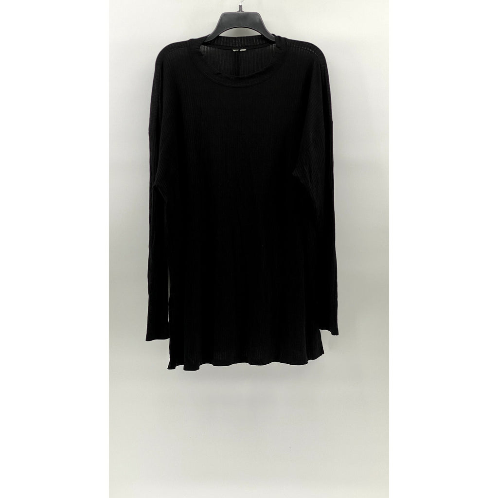UNBRANDED Women's Black Ribbed Crewneck Long Sleeve Tunic Top SZ M