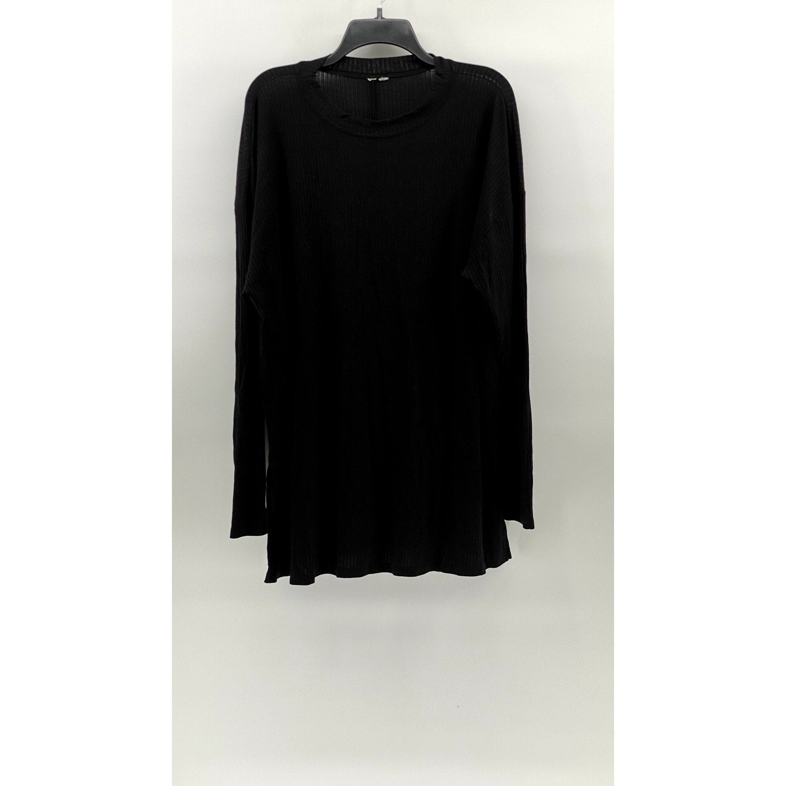 UNBRANDED Women's Black Ribbed Crewneck Long Sleeve Tunic Top SZ M