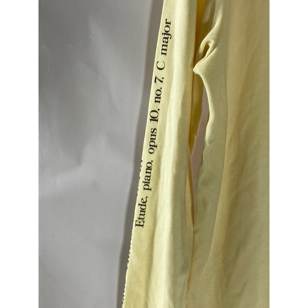 ALLIANCE Men's Beige Music Script Crewneck Long Sleeve T-Shirt SZ L