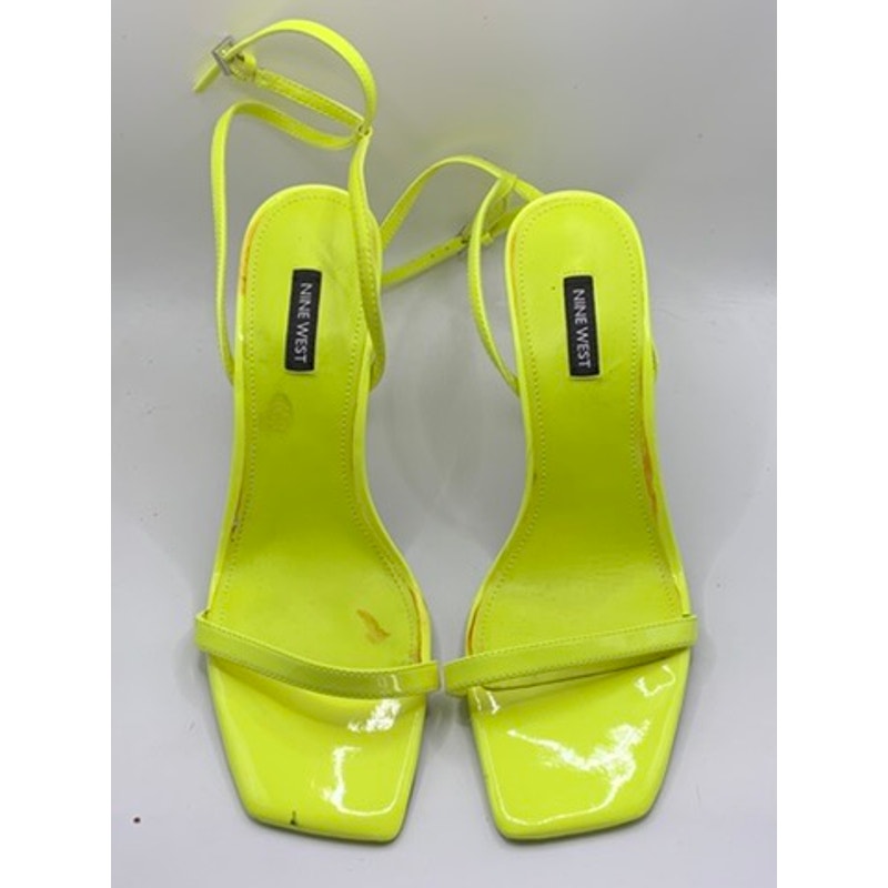 NINE WEST Women's Neon Yellow Hotz Ankle Strap Stiletto Heel Sandals SZ 9.5